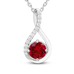 Natural Ruby & Diamond Twist Frame Necklace 1/20 ct tw 10K White Gold 18"
