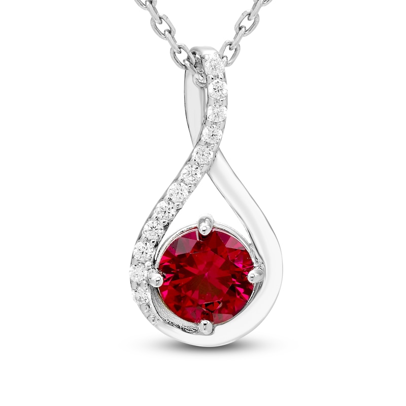 Main Image 1 of Natural Ruby & Diamond Twist Frame Necklace 1/20 ct tw 10K White Gold 18"