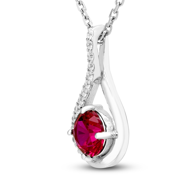 Main Image 2 of Natural Ruby & Diamond Twist Frame Necklace 1/20 ct tw 10K White Gold 18"
