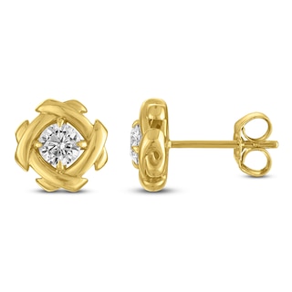Unspoken Diamond Halo Solitaire Stud Earrings 1/2 ct tw 14K Yellow Gold (I1/I)