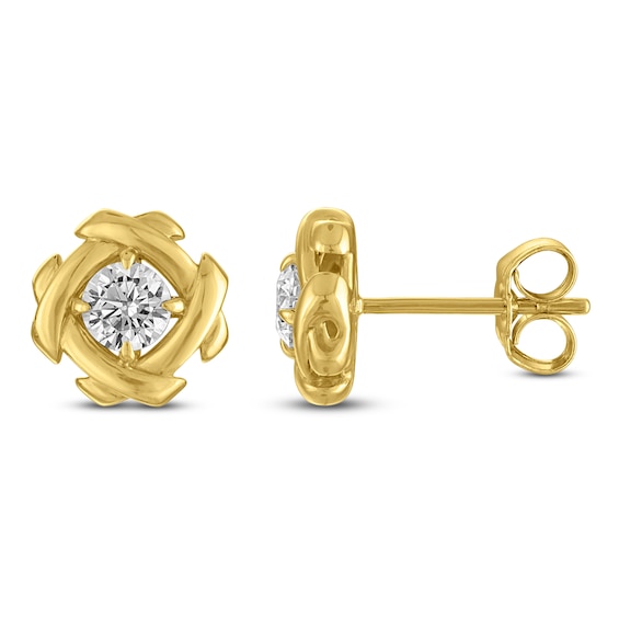 Unspoken Diamond Halo Solitaire Stud Earrings 1/2 ct tw 14K Yellow Gold (I1/I)