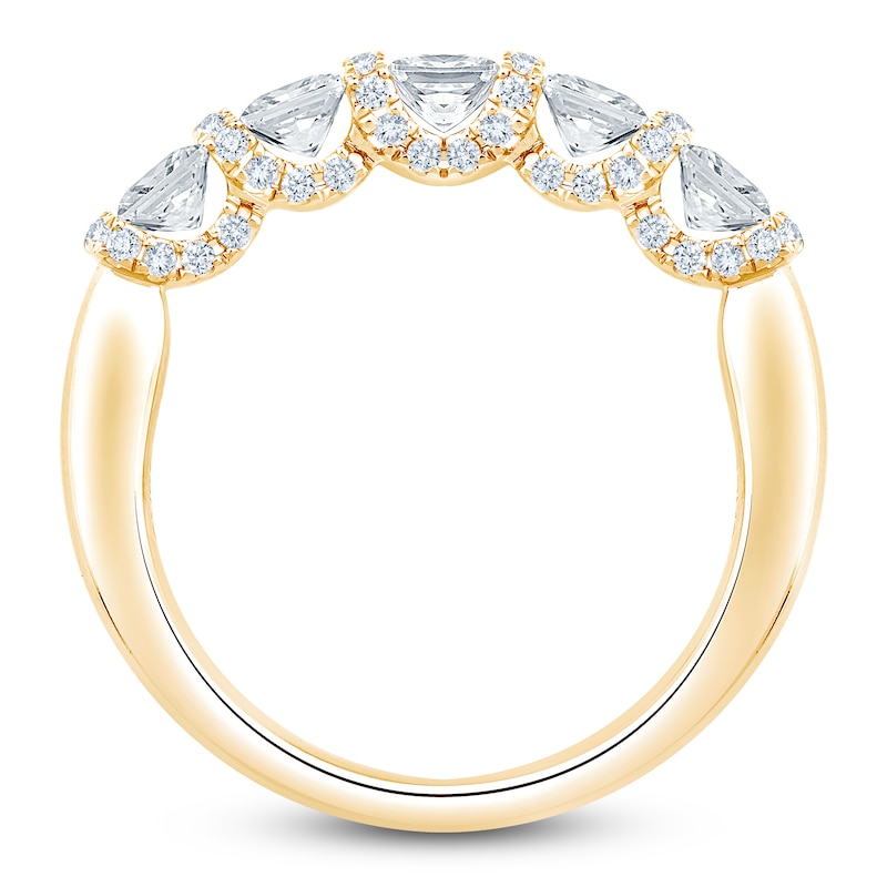 Main Image 2 of Certified Princess & Round-Cut Diamond Scalloped-Edge Anniversary Ring 1-1/2 ct tw 14K Yellow Gold