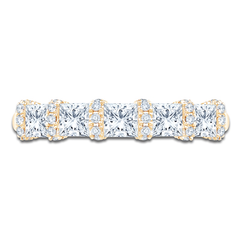 Main Image 3 of Certified Princess & Round-Cut Diamond Scalloped-Edge Anniversary Ring 1-1/2 ct tw 14K Yellow Gold