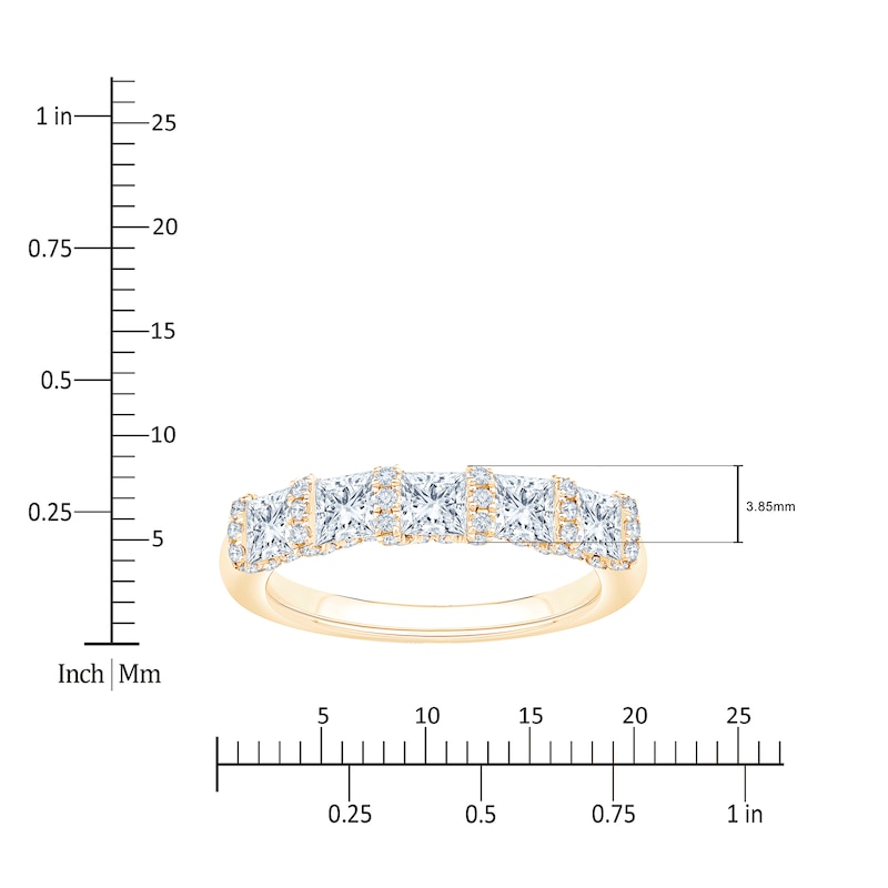 Main Image 4 of Certified Princess & Round-Cut Diamond Scalloped-Edge Anniversary Ring 1-1/2 ct tw 14K Yellow Gold