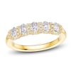 Thumbnail Image 1 of Certified Oval & Round-Cut Diamond Scalloped-Edge Anniversary Ring 1 ct tw 14K Yellow Gold