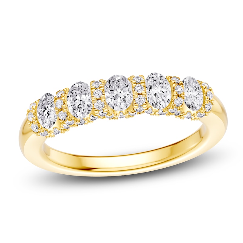Main Image 1 of Certified Oval & Round-Cut Diamond Scalloped-Edge Anniversary Ring 1 ct tw 14K Yellow Gold