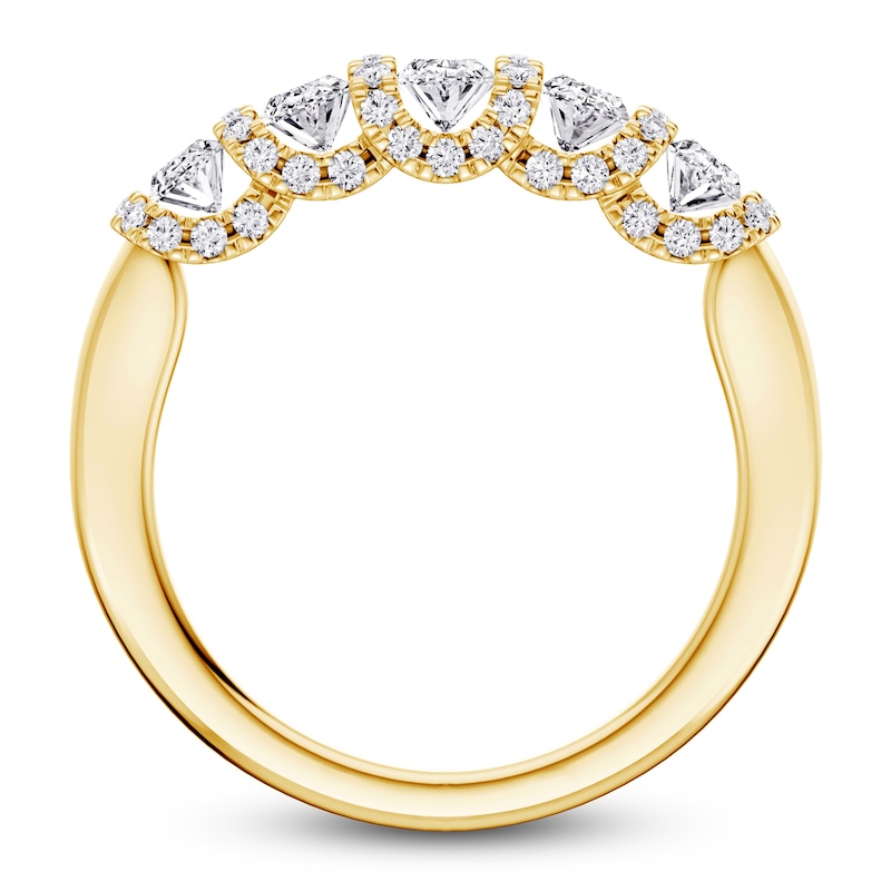 Main Image 2 of Certified Oval & Round-Cut Diamond Scalloped-Edge Anniversary Ring 1 ct tw 14K Yellow Gold
