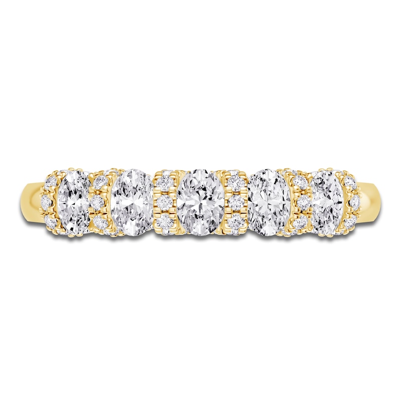 Main Image 3 of Certified Oval & Round-Cut Diamond Scalloped-Edge Anniversary Ring 1 ct tw 14K Yellow Gold