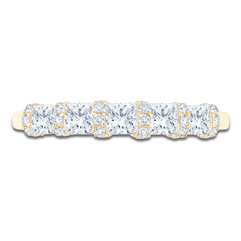 Main Image 3 of Certified Princess & Round-Cut Diamond Scalloped-Edge Anniversary Ring 1 ct tw 14K Yellow Gold