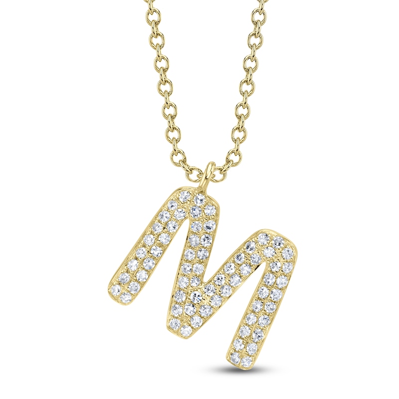 Main Image 1 of Shy Creation Bubble "M" Diamond Initial Necklace 1/8 ct tw 14K Yellow Gold 18" SC55028332-M
