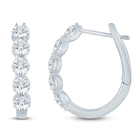Jared Signature Lab-Grown&nbsp;Diamond Five-Stone U-Hoop Earrings 2 ct tw 14K White Gold