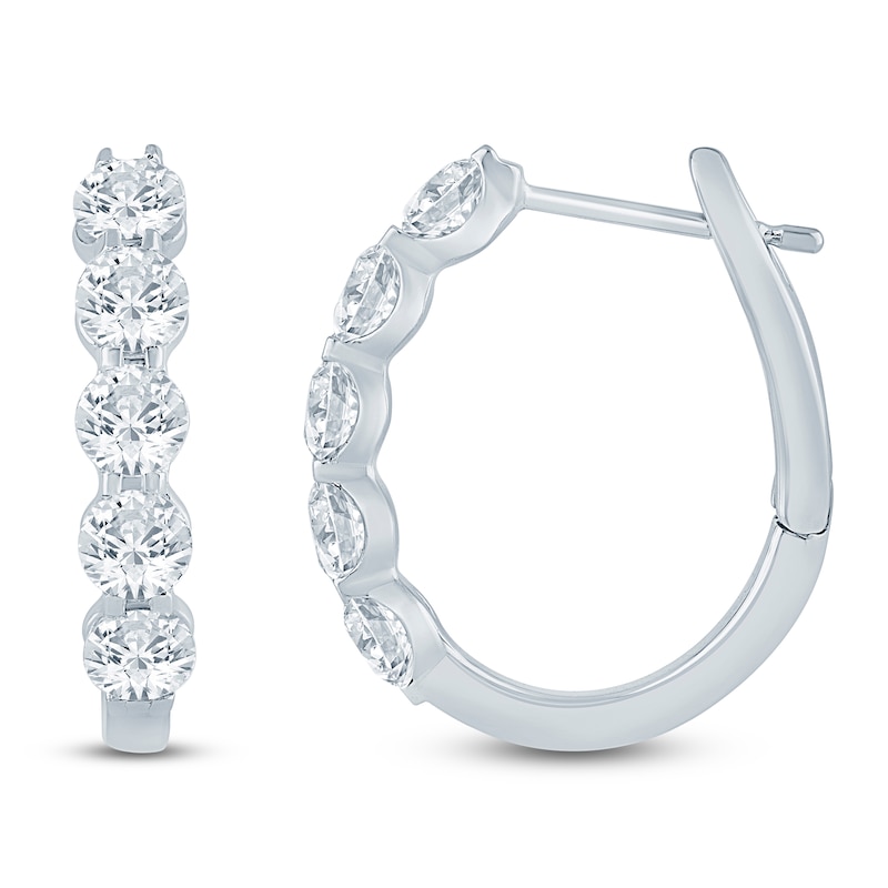Main Image 1 of Lab-Grown&nbsp;Diamond Five-Stone U-Hoop Earrings 2 ct tw 14K White Gold