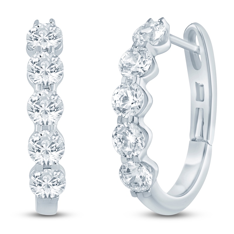 Main Image 2 of Lab-Grown&nbsp;Diamond Five-Stone U-Hoop Earrings 2 ct tw 14K White Gold