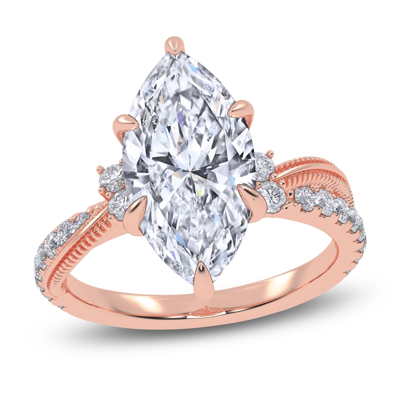 Main Image 1 of Certified Marquise-Cut Lab-Grown Diamond Hidden Halo Engagement Ring 3-1/2 ct tw 14K Rose Gold