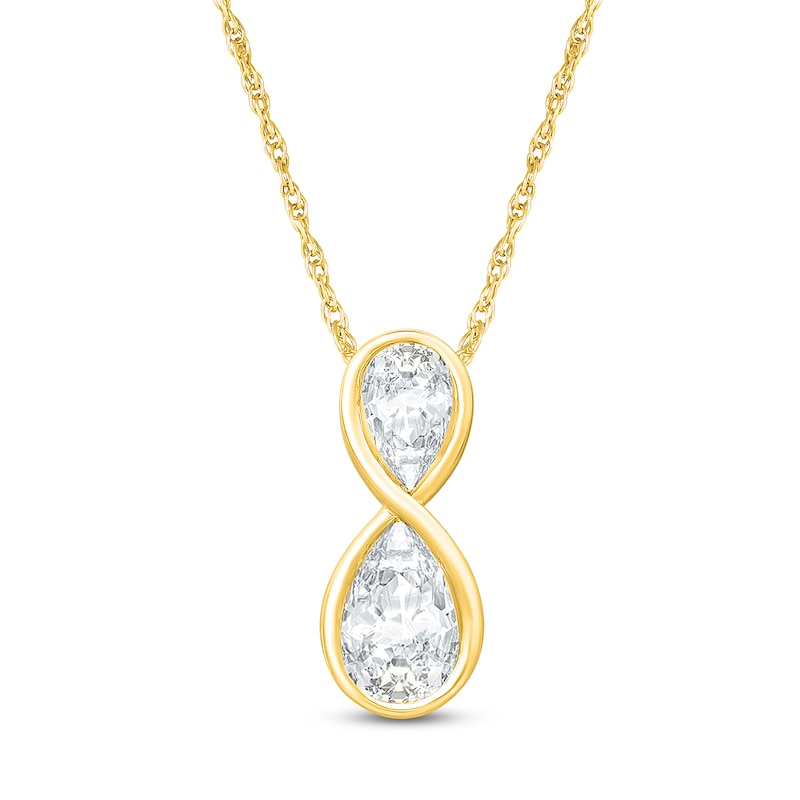 Main Image 1 of Jared Signature Bezel Collection Pear-Shaped Lab-Grown Diamond Infinity Necklace 3/4 ct tw 14K Yellow Gold 18"