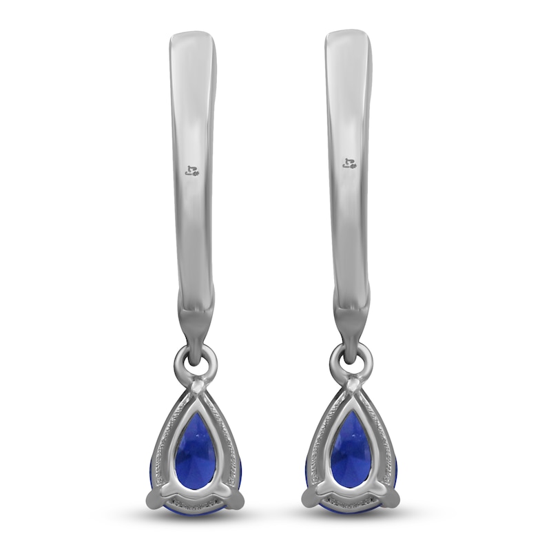 Main Image 2 of Pear-Shaped Natural Blue Sapphire & Diamond Drop Earrings 1/10 ct tw 10K White Gold