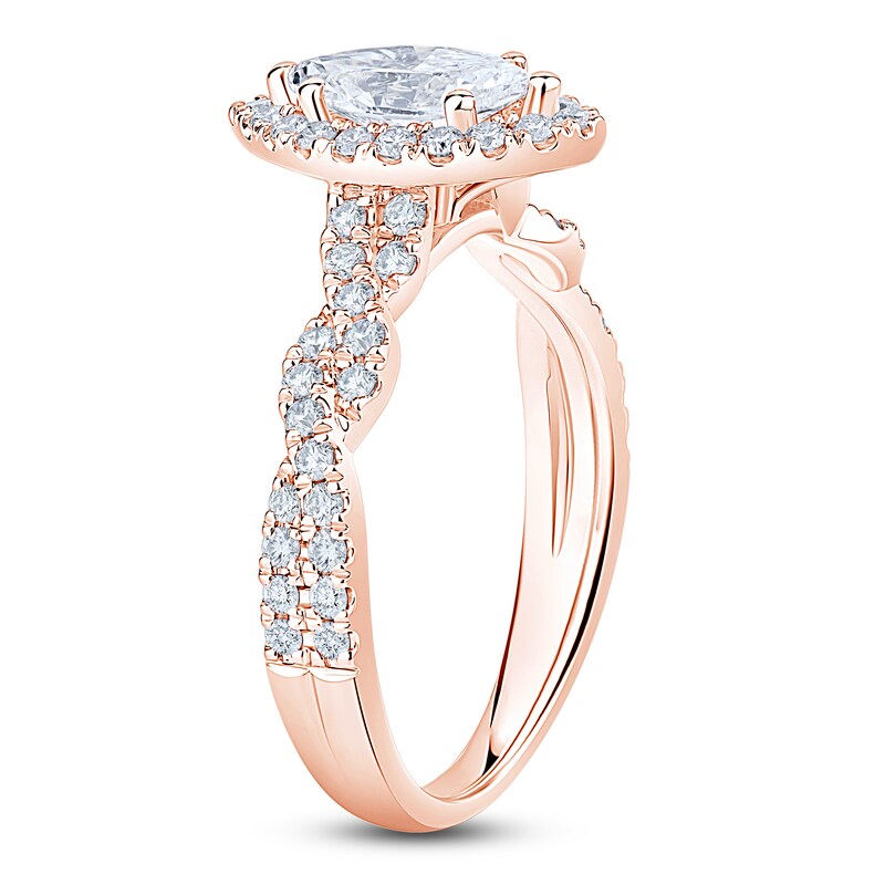 Main Image 2 of Certified Marquise-Cut Diamond Halo Engagement Ring 1-1/6 ct tw 14K Rose Gold