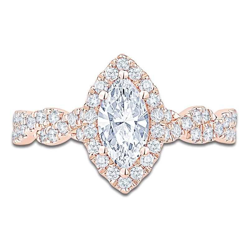 Main Image 3 of Certified Marquise-Cut Diamond Halo Engagement Ring 1-1/6 ct tw 14K Rose Gold