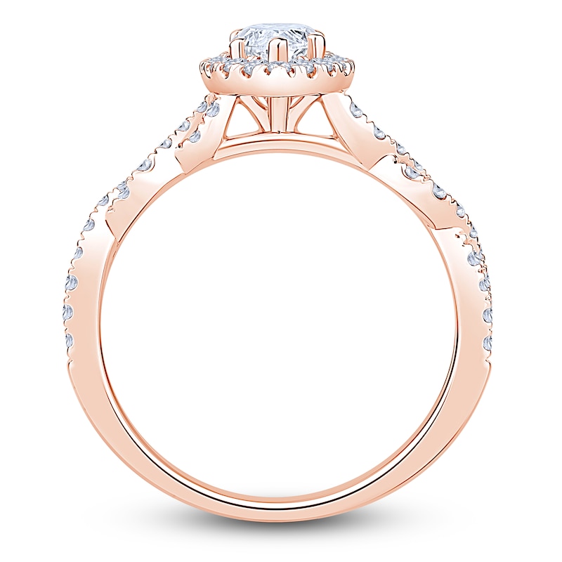 Main Image 4 of Certified Marquise-Cut Diamond Halo Engagement Ring 1-1/6 ct tw 14K Rose Gold