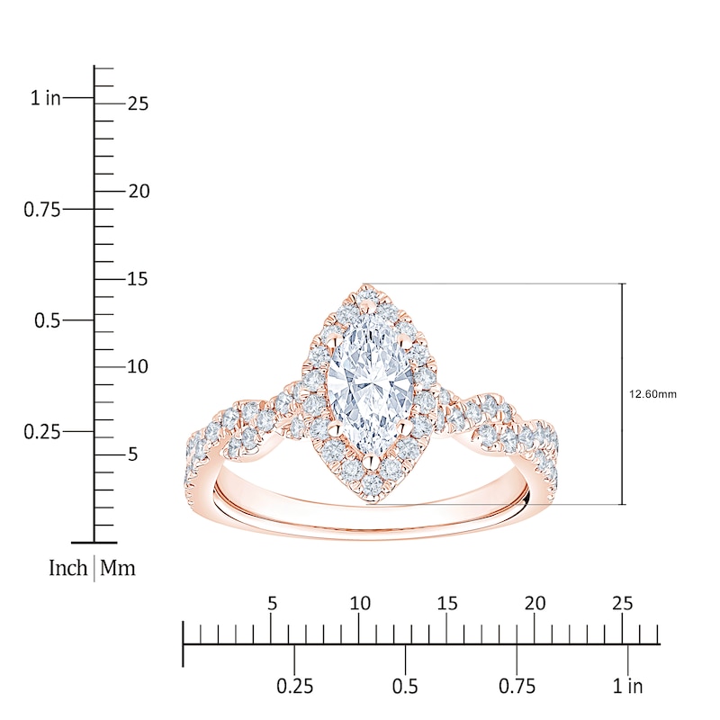 Main Image 5 of Certified Marquise-Cut Diamond Halo Engagement Ring 1-1/6 ct tw 14K Rose Gold