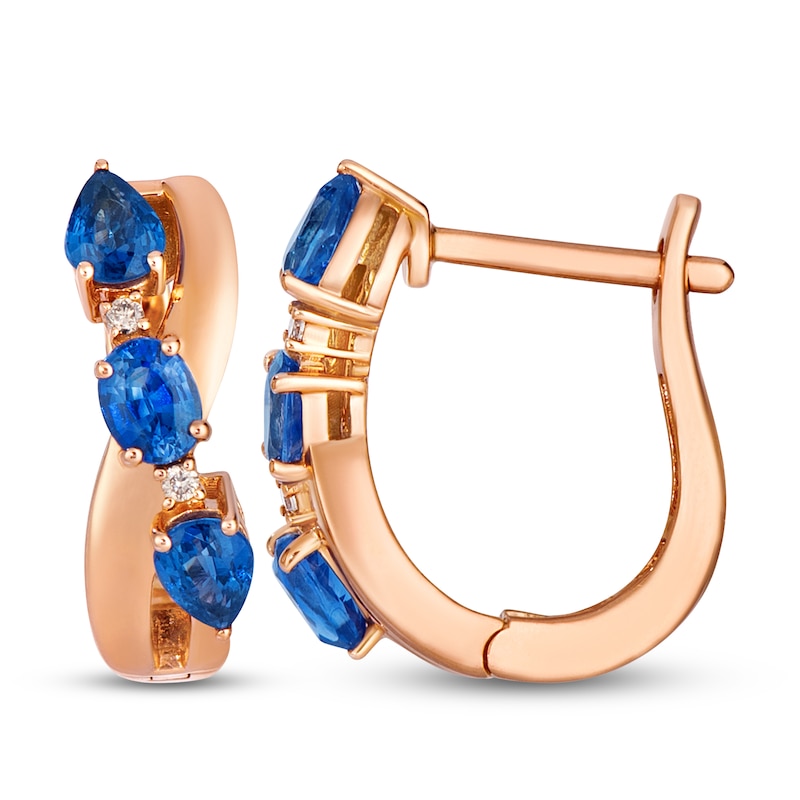 Main Image 1 of Le Vian Pear-Shaped & Oval-Cut Natural Blue Sapphire & Diamond Accent U-Hoop Earrings 14K Strawberry Gold