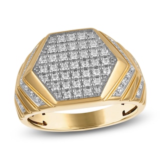 1933 by Esquire Men's Diamond Hexagon Banded Signet Ring 1/2 ct tw 14K Gold-Plated Sterling Silver