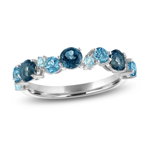 Natural London, Swiss & Sky Blue Topaz Stackable Scatter Ring Sterling Silver