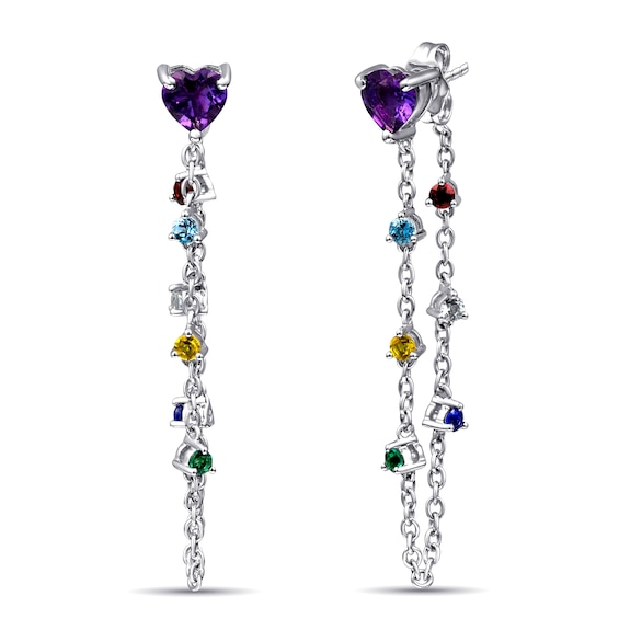 Birthstone Front Back Dangling Earrings (7 Stones)