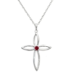 Birthstone High Polish Cross Necklace (1 Stone)