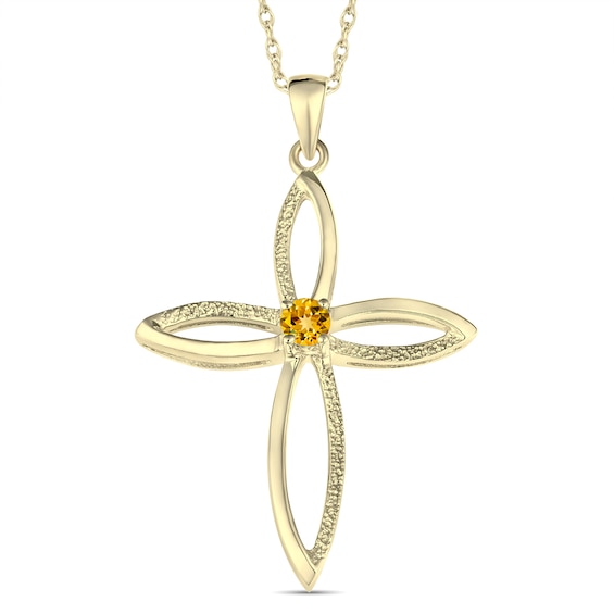Birthstone High Polish Cross Necklace (1 Stone)