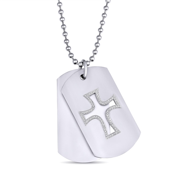 14 ct tw Diamond Dog Tag Cross Necklace 4 Lines