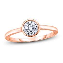 Diamond Solitaire Engagement Ring 1 ct tw Bezel-Set Round 14K Rose Gold (I2/I)