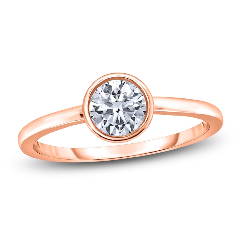 Main Image 1 of Diamond Solitaire Engagement Ring 1 ct tw Bezel-Set Round 14K Rose Gold (I2/I)