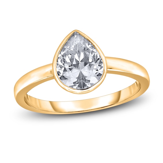 Diamond Solitaire Engagement Ring 2 ct tw BezelSet Pearcut 14K Yellow Gold I2I