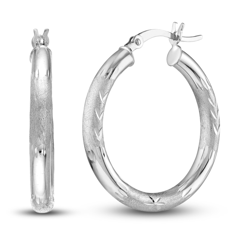 Main Image 1 of Diamond-Cut Floral Hoop Earrings 14K White Gold 25mm