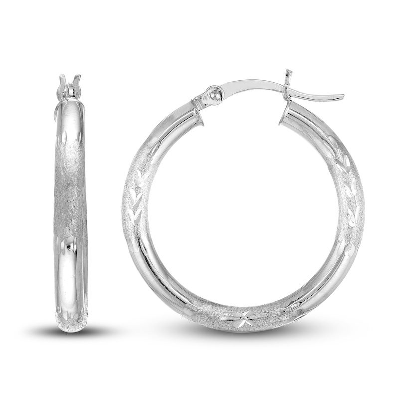 Main Image 2 of Diamond-Cut Floral Hoop Earrings 14K White Gold 25mm