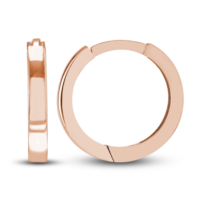 Polished Square Huggie Earrings 14K Rose Gold 12.35mm