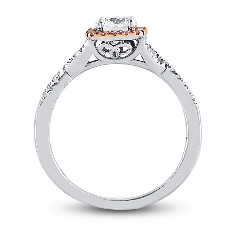 Natural Pink & White Diamond Engagement Ring 7/8 ct tw Round 14K Two-Tone Gold