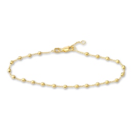 Diamond-Cut Beaded Station Bracelet 14K Yellow Gold 7.5" Adj