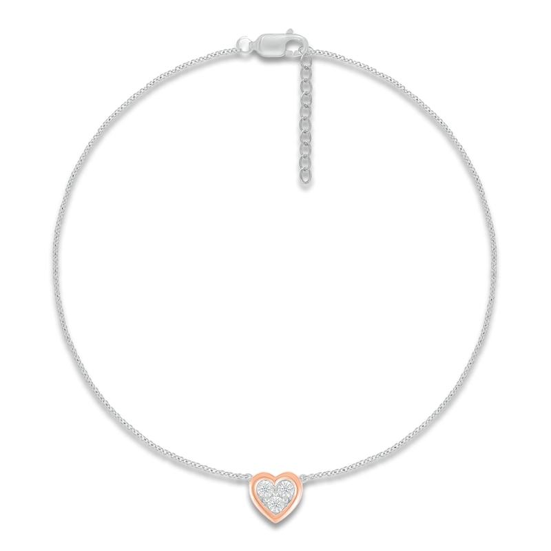 Main Image 1 of Diamond Heart Pendant Bracelet 1/20 ct tw Round Sterling Silver/10K Rose Gold 9&quot;