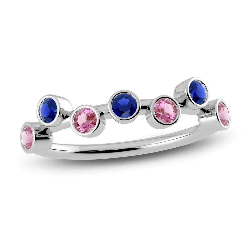 Main Image 1 of Juliette Maison Natural Pink Tourmaline & Natural Blue Sapphire Ring 10K White Gold