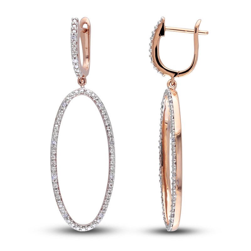 Diamond Drop Hoop Earrings 1/10 ct tw Round 14K Rose Gold