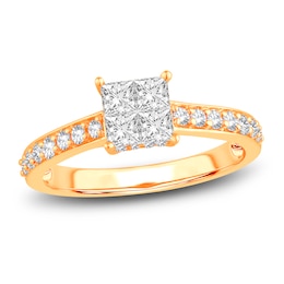 Diamond Engagement Ring 7/8 ct tw Princess/Round 14K Yellow Gold