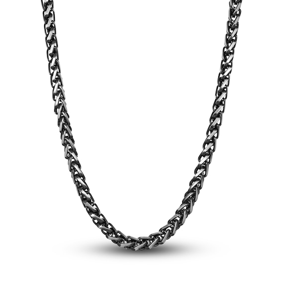 Men's Solid Wheat Chain Necklace Black Ion-Plated Stainless Steel 24" 5mm