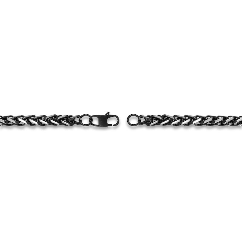 Main Image 2 of Men's Solid Wheat Chain Necklace Black Ion-Plated Stainless Steel 24" 5mm