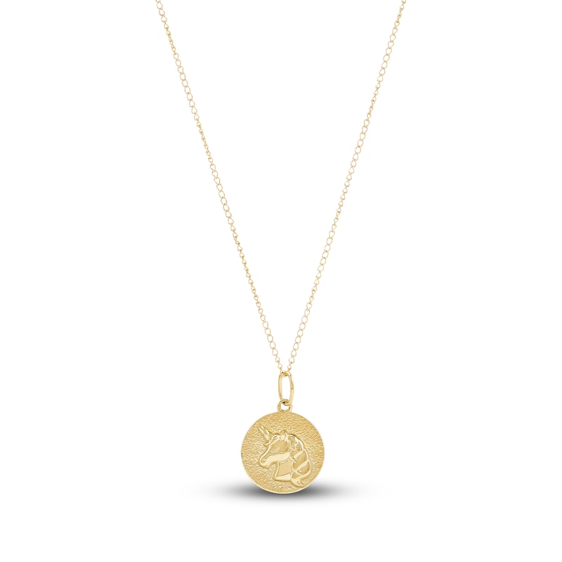 Main Image 1 of Round Unicorn Disc Necklace 14K Yellow Gold 13"