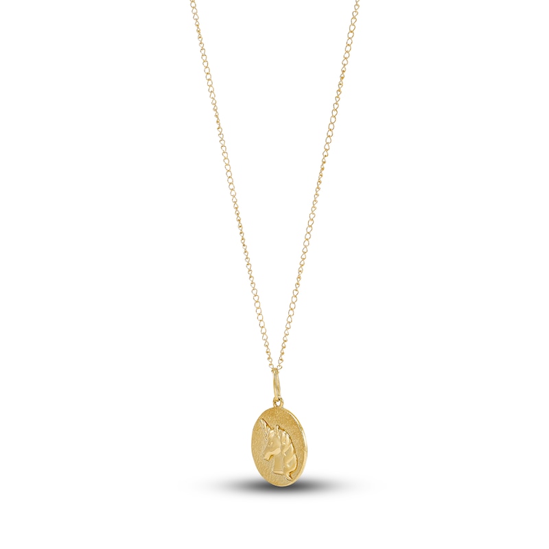 Main Image 2 of Round Unicorn Disc Necklace 14K Yellow Gold 13"