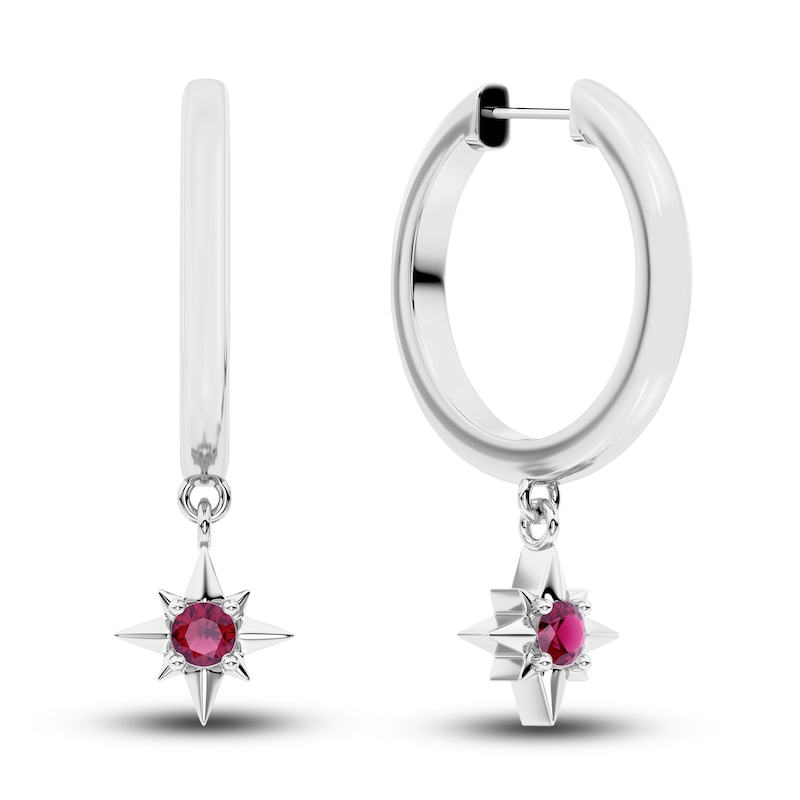 Main Image 1 of Juliette Maison Natural Rhodolite Garnet Starburst Drop Earrings 10K White Gold