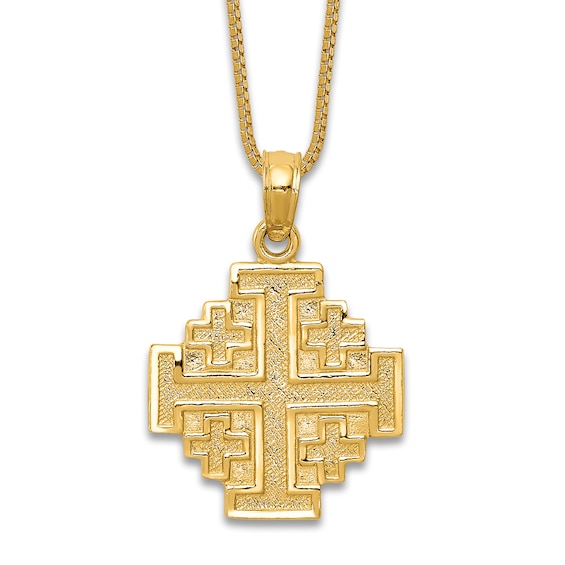 Flat Cross Pendant Necklace 14K Yellow Gold 18"