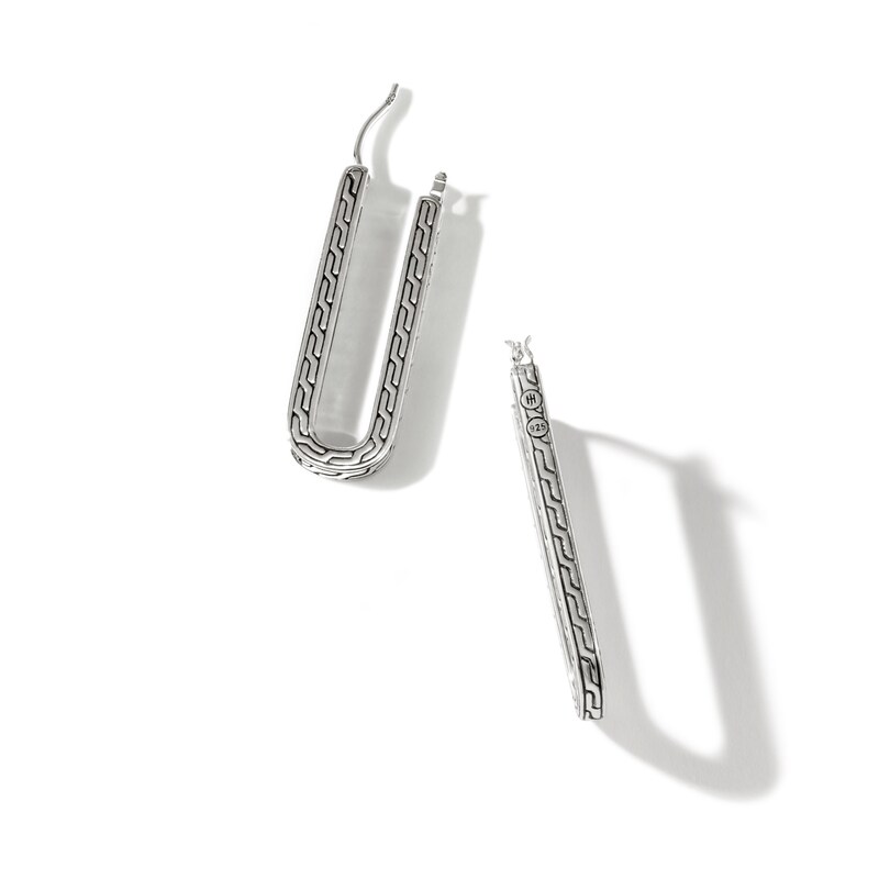 John Hardy Natural Black Sapphire & Natural Black Spinel Classic Chain Oval Hoop Earrings Sterling Silver